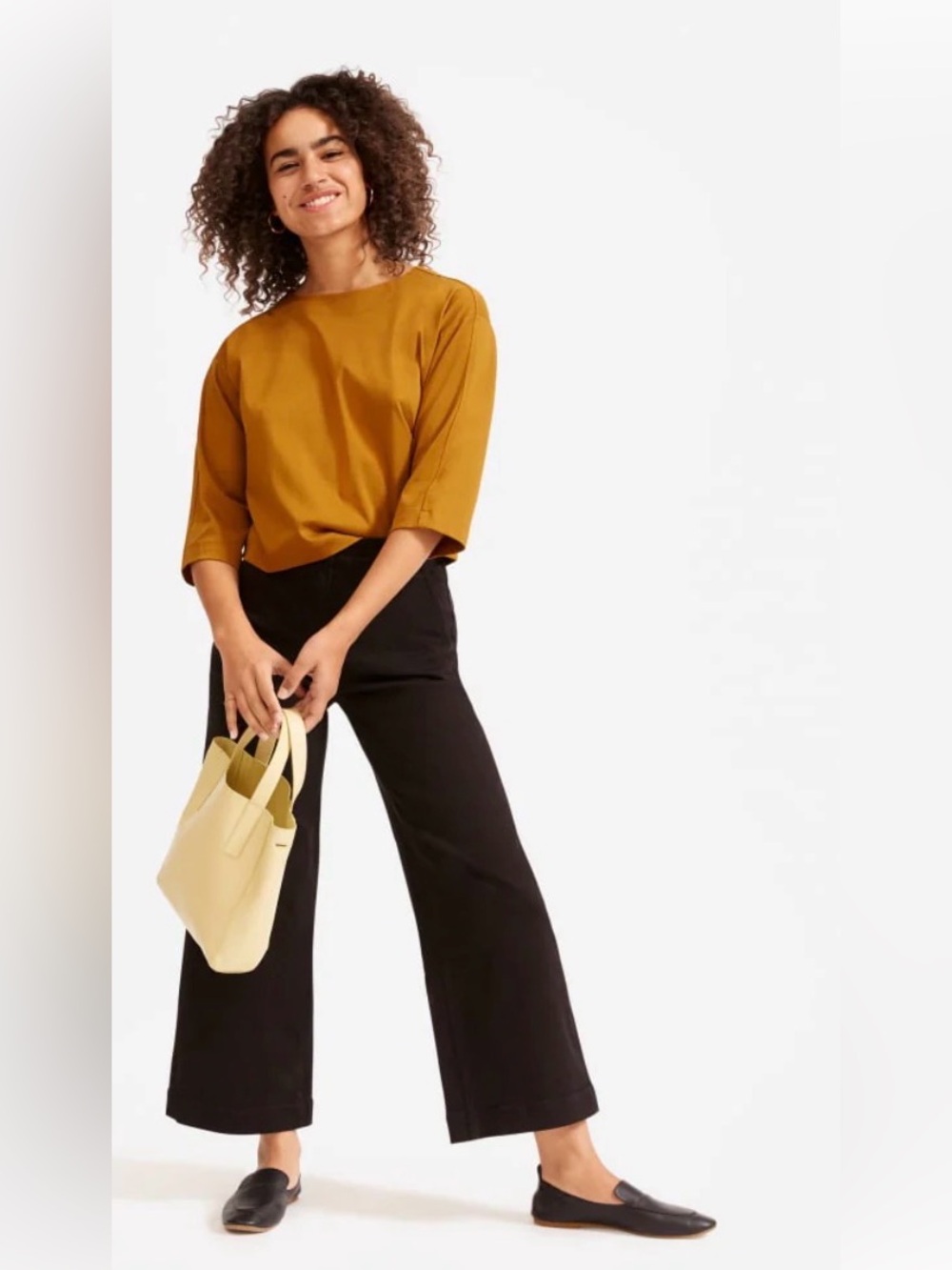 Everlane THE WIDE-LEG CROP PANT Black Trousers Size 4 Bohemian